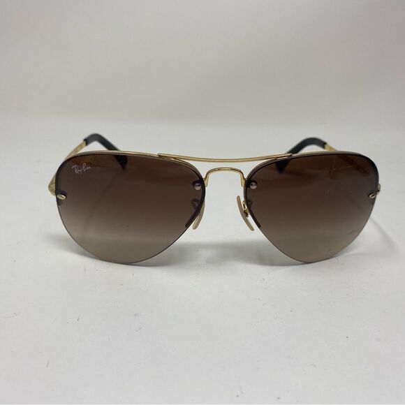 RAY BAN AVIATOR HALF RIM 59mm RB 3449 001/13 GOLD W/ BROWN LENS 59/14 &750 - Picture 1 of 9